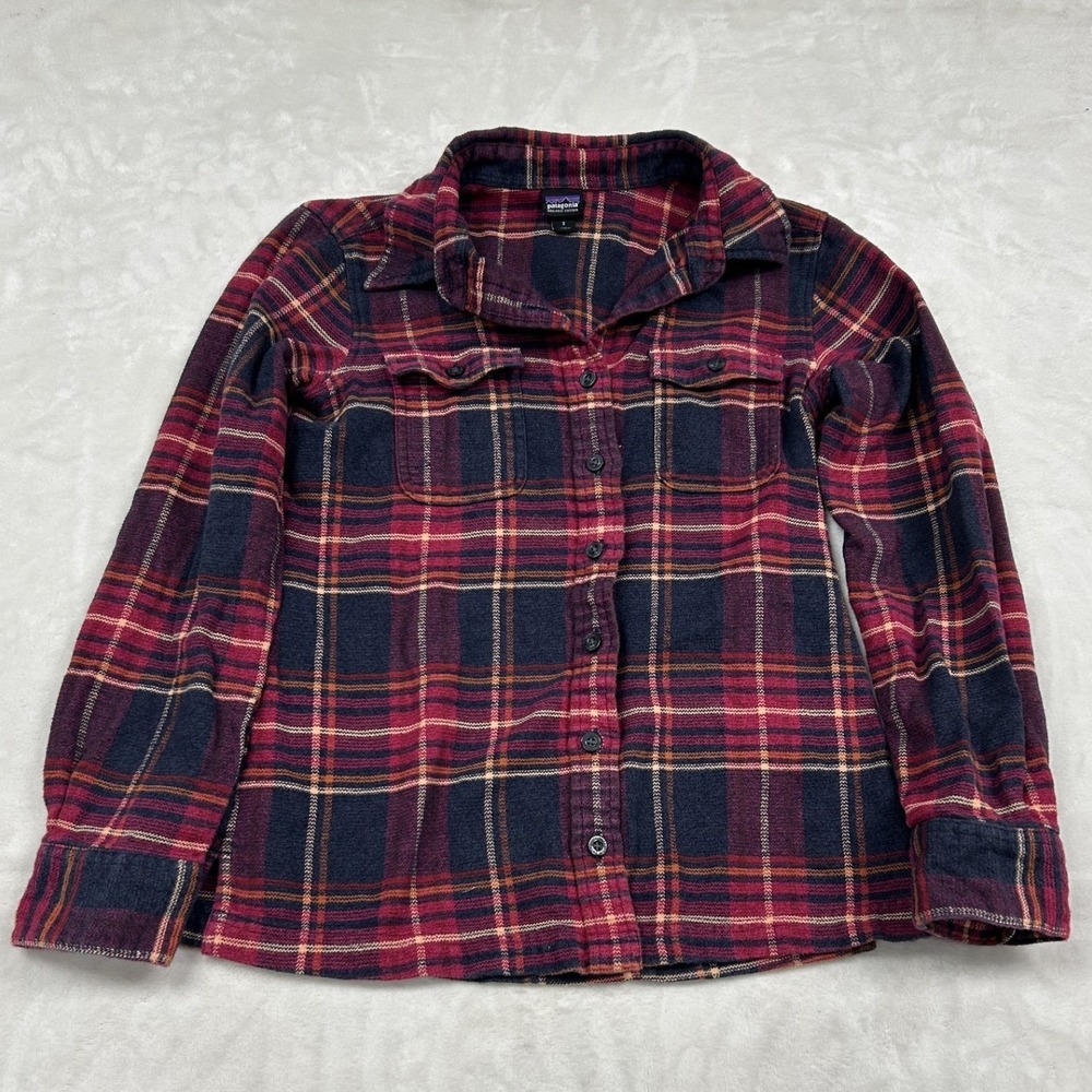 Patagonia Flannel Shirt Womens 2 Red Blue Plaid Organic Cotton Button Down